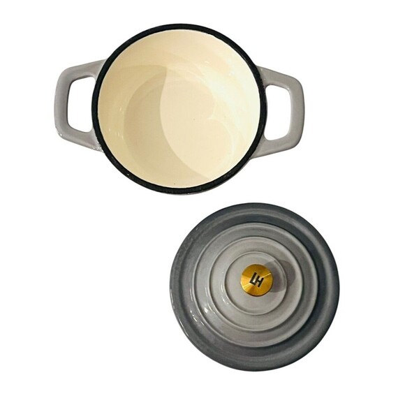 Lexi Home Mini Cast Iron Gray Enameled Cocette with Lid & Handles 8 Oz - Picture 4 of 9